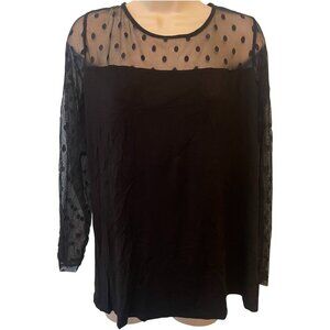 Kim & Cami Women Blouse Size 1X Black Polka Dot Sheer Sleeves Stretch Classic